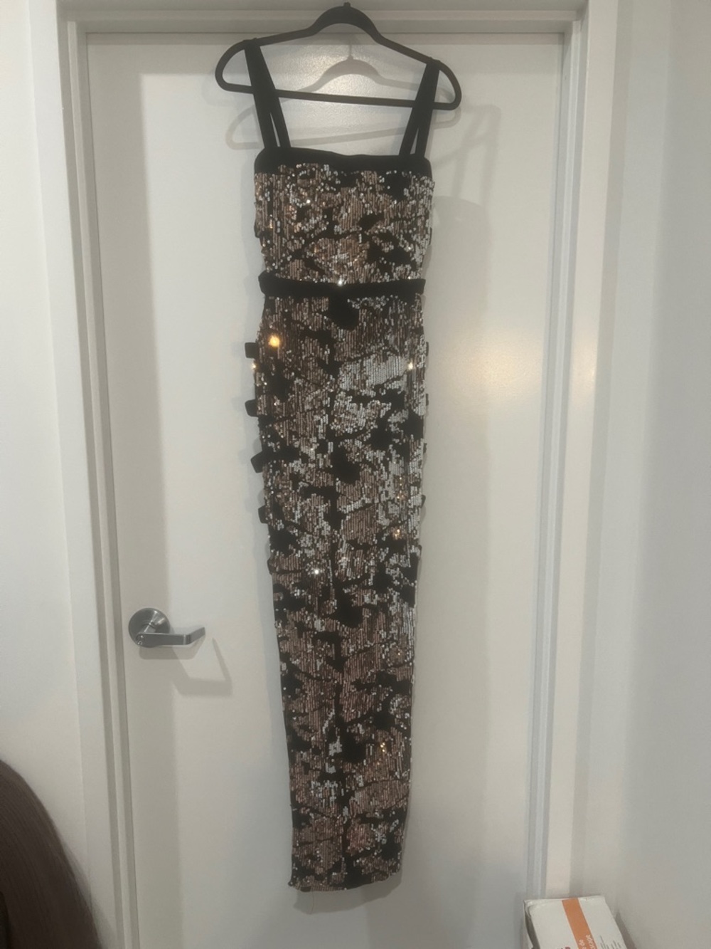 Fashion Nova Black with Rose Gold & Silver Sequin Maxi Dress